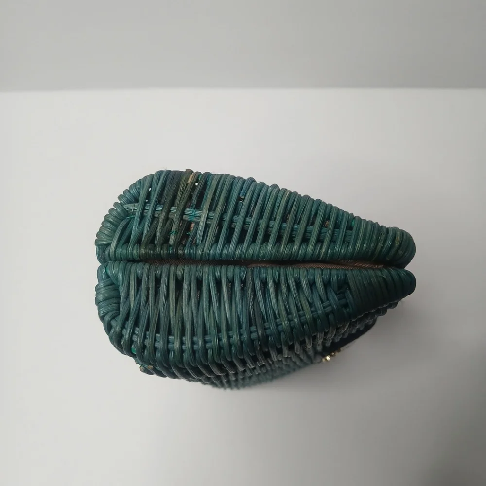 J. Crew Havana‎ wicker straw clutch Green purse
